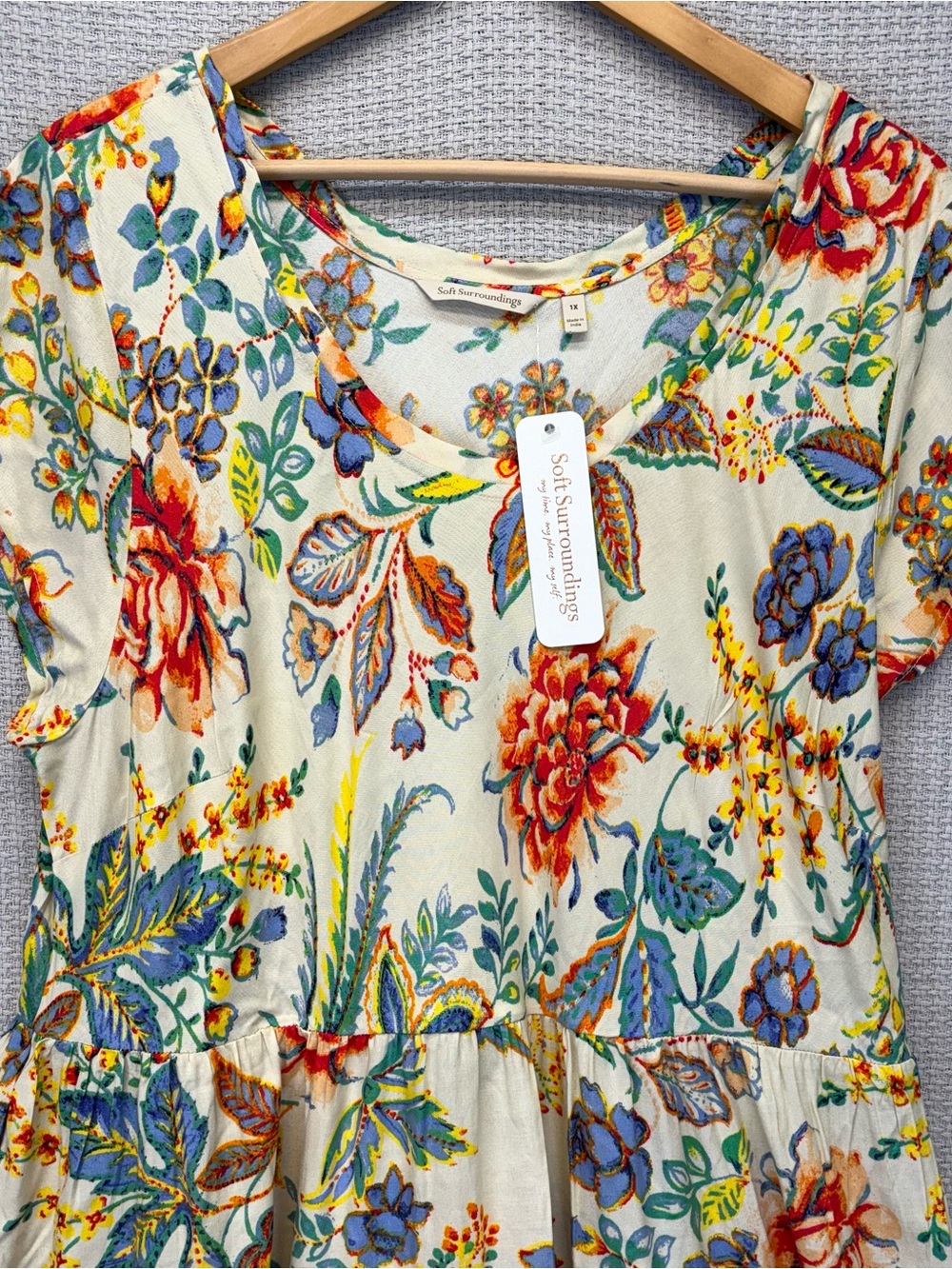 NWT Soft Surroundings Kara Tiered Boho Maxi Dress 1X Floral Cottagecore Peasant - Picture 2 of 10